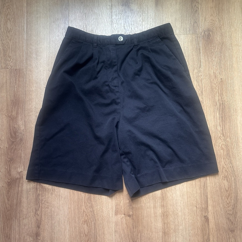 Vintage Basic Editions Women's Black 100% Cotton Pleated Bermuda Shorts Size 10